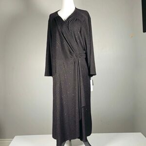 NWT Elegant Black Wrap Midi Dress with Subtle Sparkle